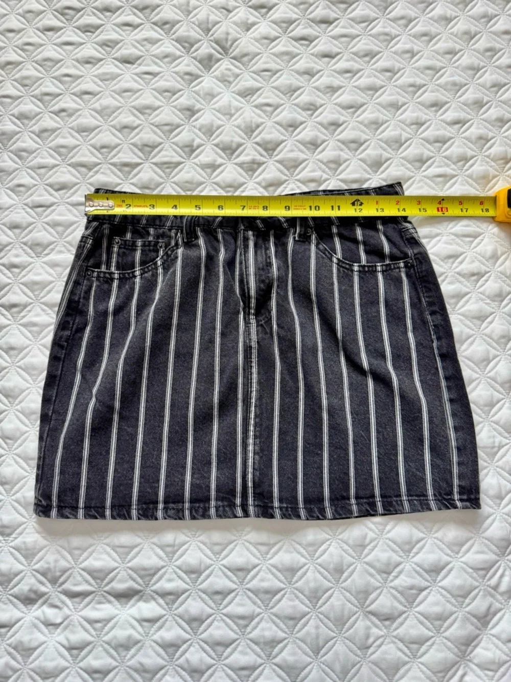 Vanilla Star Black White Striped Denim Mini Skirt Size 7 Waist 28 Y2K 90s Punk
